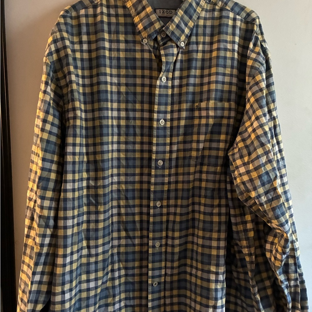 IZOD Men's Blue and Yellow Plaid Shirt size 2xl